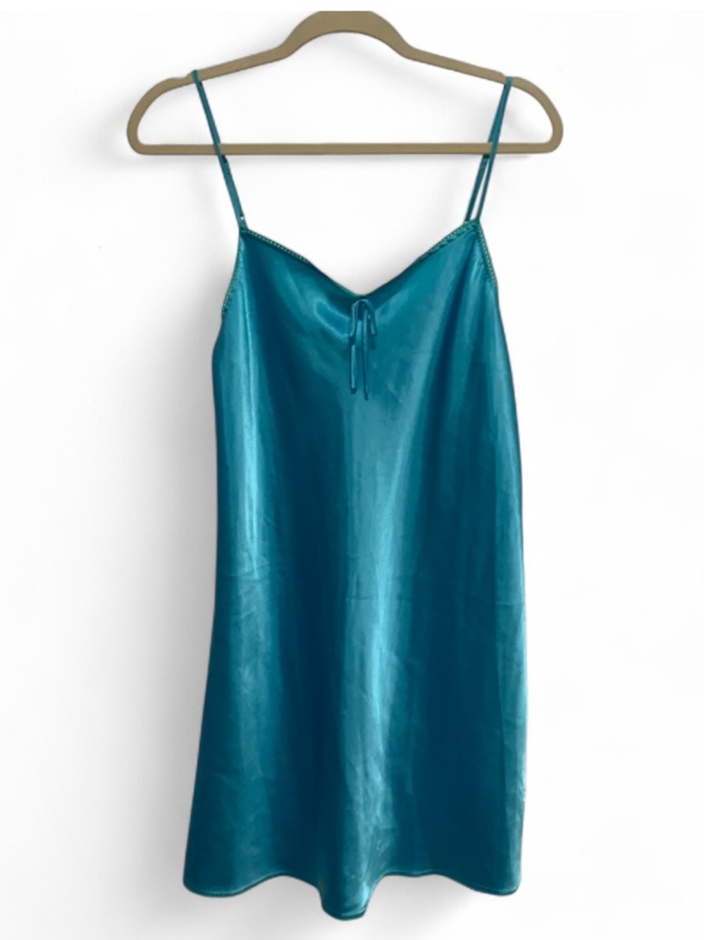 Y2K Jaclyn Smith Blue Green Trim Satin Slip Dress
